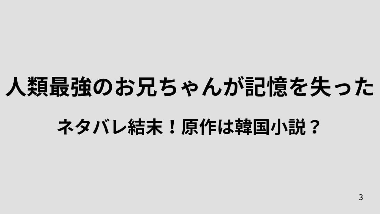 人類最強のお兄ちゃんが記憶を失ったネタバレ結末!原作は韓国小説?